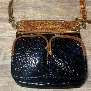 Chic Black and Brown Croc-Embossed Crossbody Bag